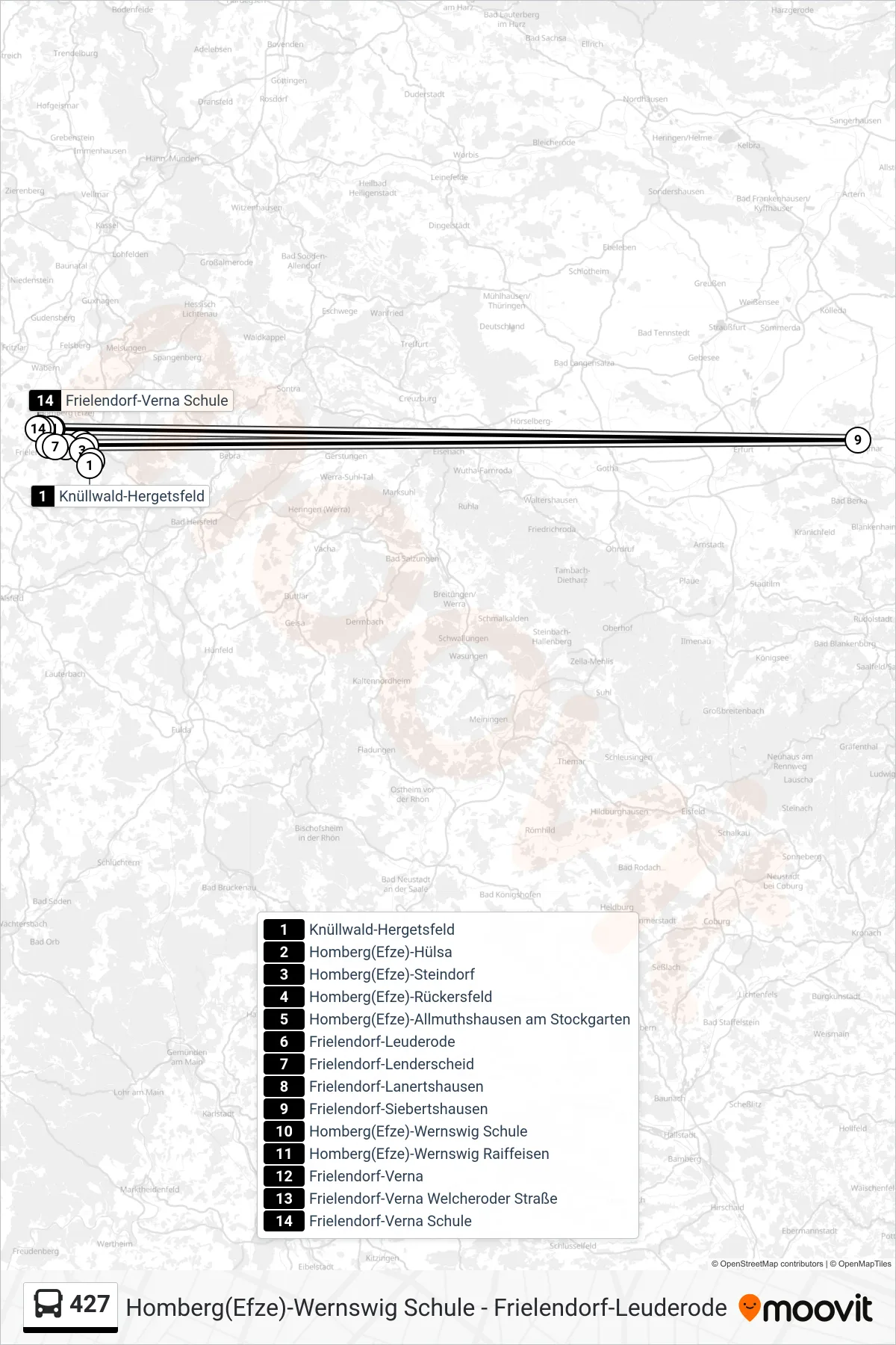 427 bus Line (Frielendorf-Verna Schule) route and stops on a map