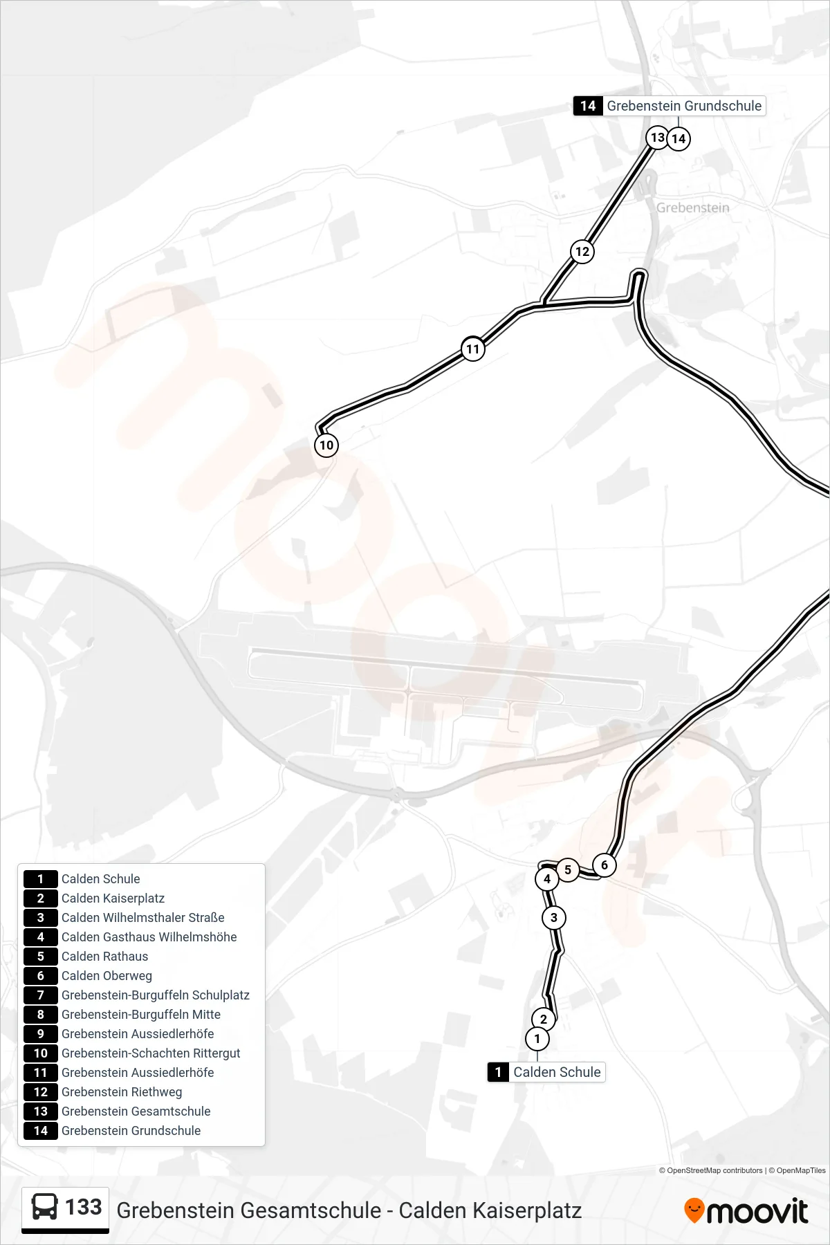 133 bus Line (Grebenstein Gesamtschule) route and stops on a map