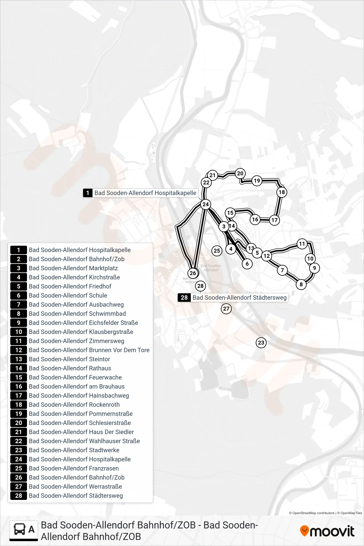 Linie A (Bus) Richtung Bad Sooden-Allendorf Bahnhof/Zob: Route und Haltestellen auf der Karte