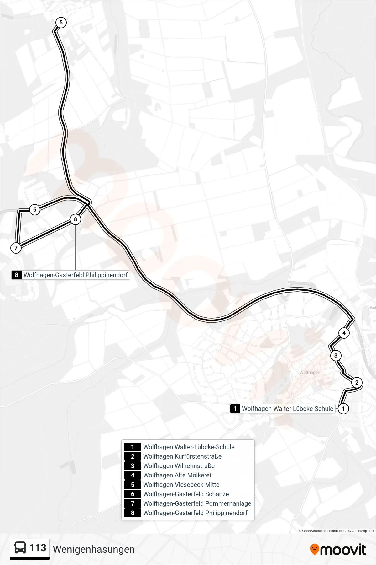 113 bus Line (Wenigenhasungen) route and stops on a map