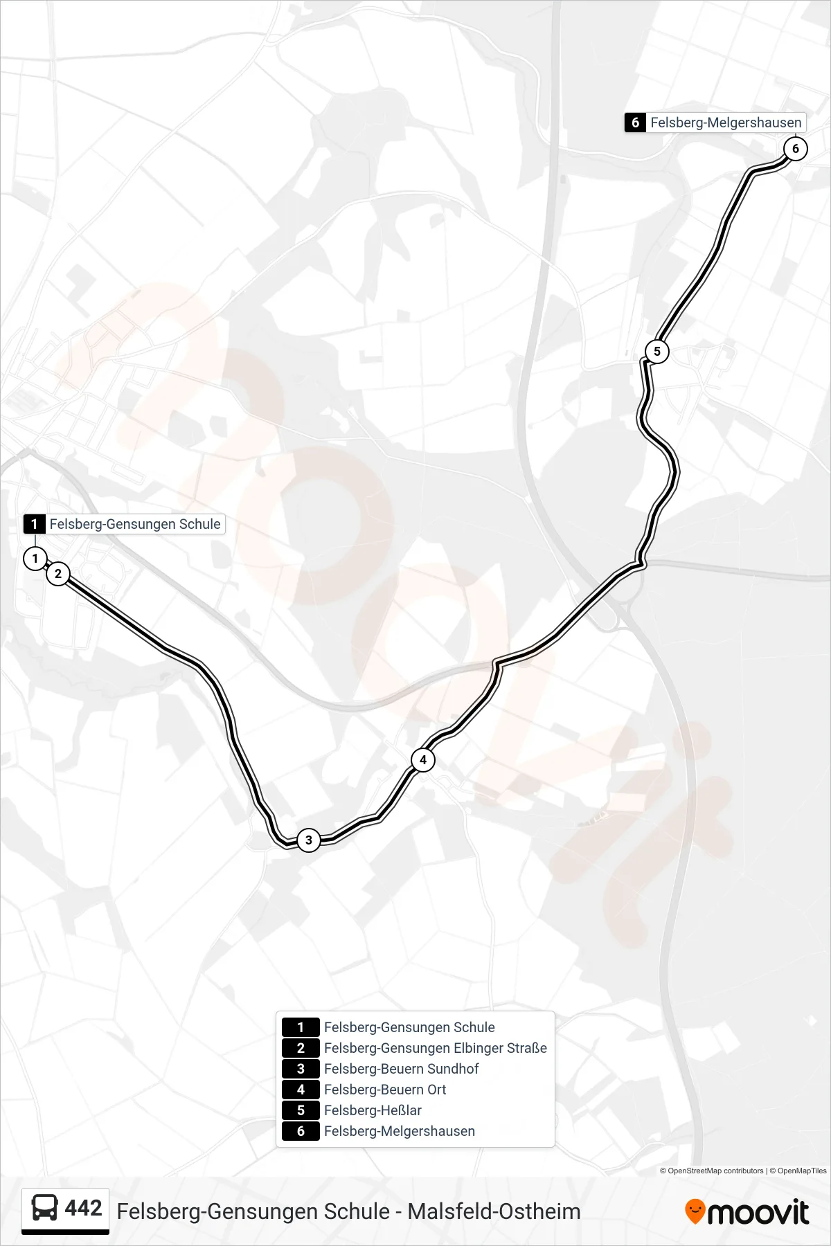 442 bus Line (Melgershausen) route and stops on a map