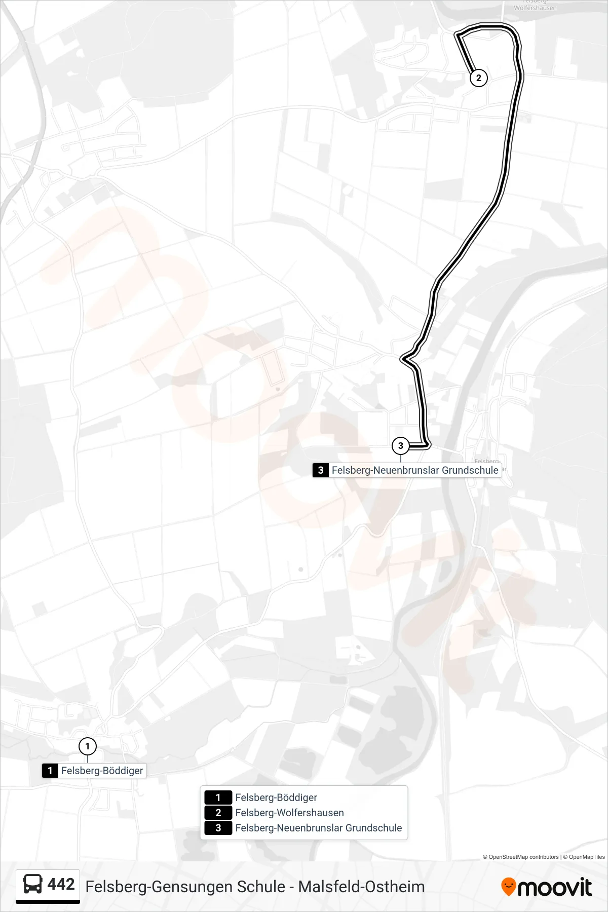 442 bus Line (Neuenbrunslar, Grundschule) route and stops on a map