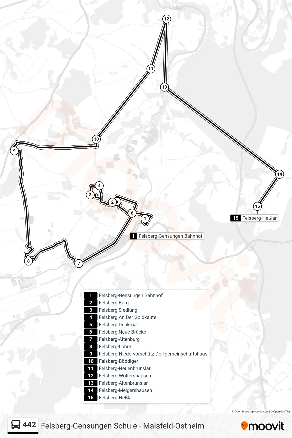 442 bus Line (Heßlar) route and stops on a map