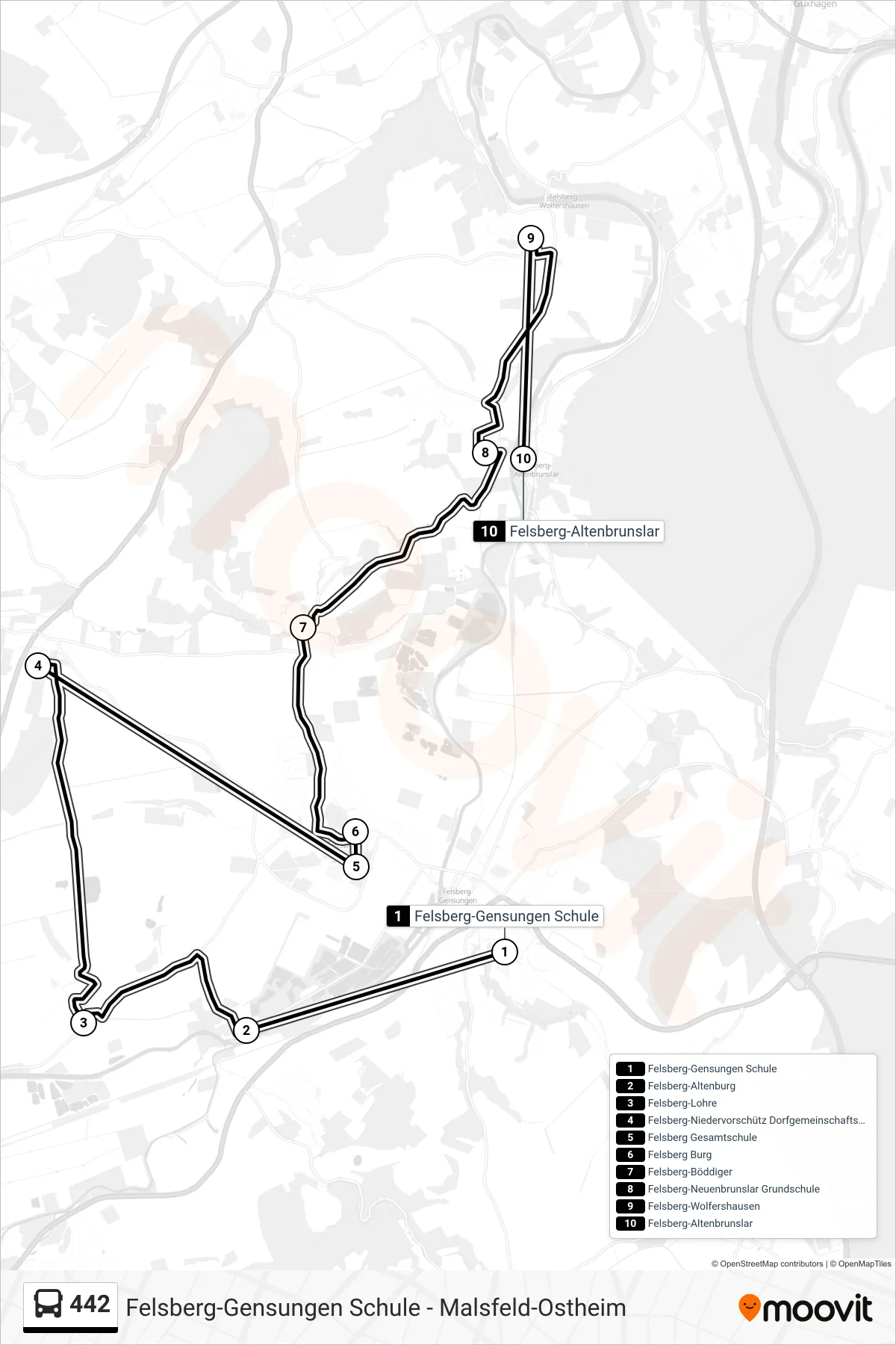 442 bus Line (Altenbrunslar) route and stops on a map