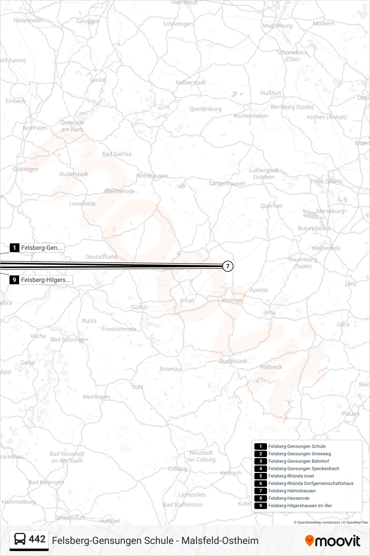 442 bus Line (Hilgershausen) route and stops on a map