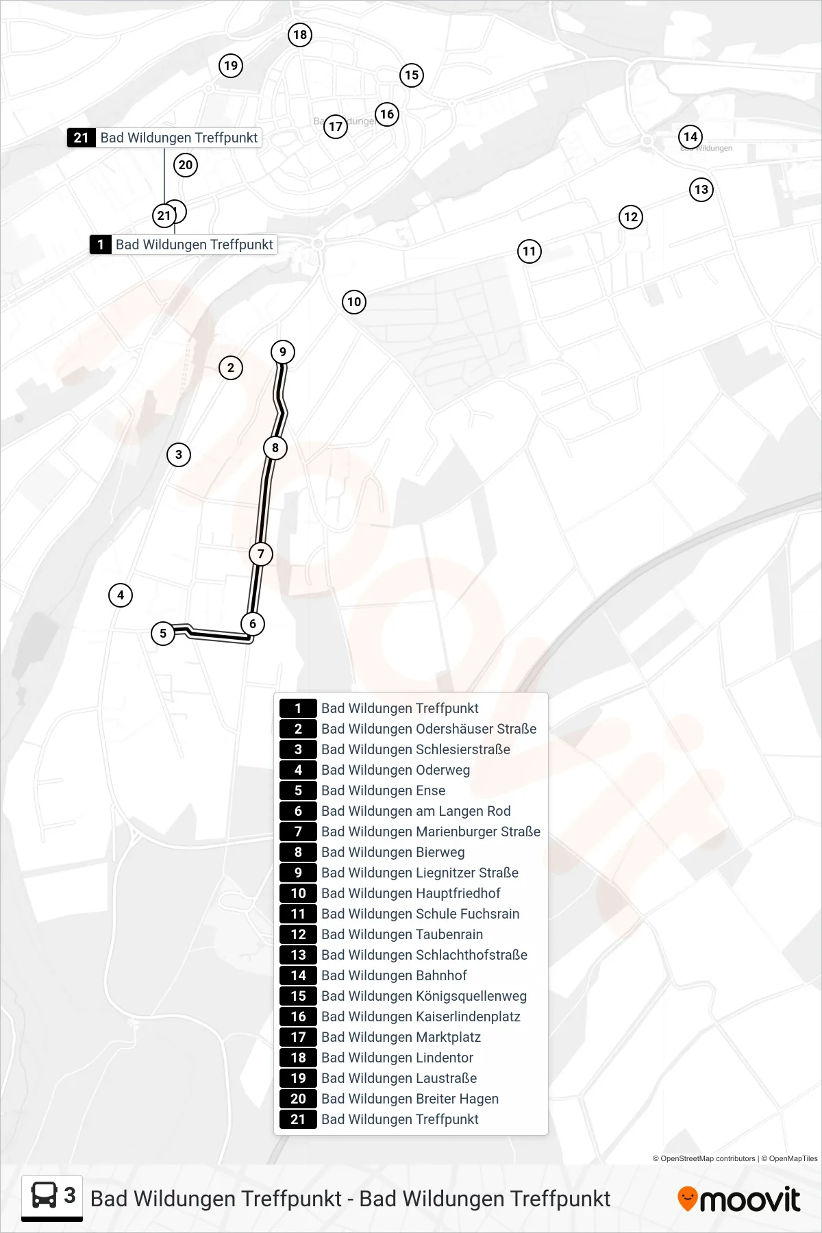 3 bus Line (Treffpunkt Via Ense Und Bf) route and stops on a map