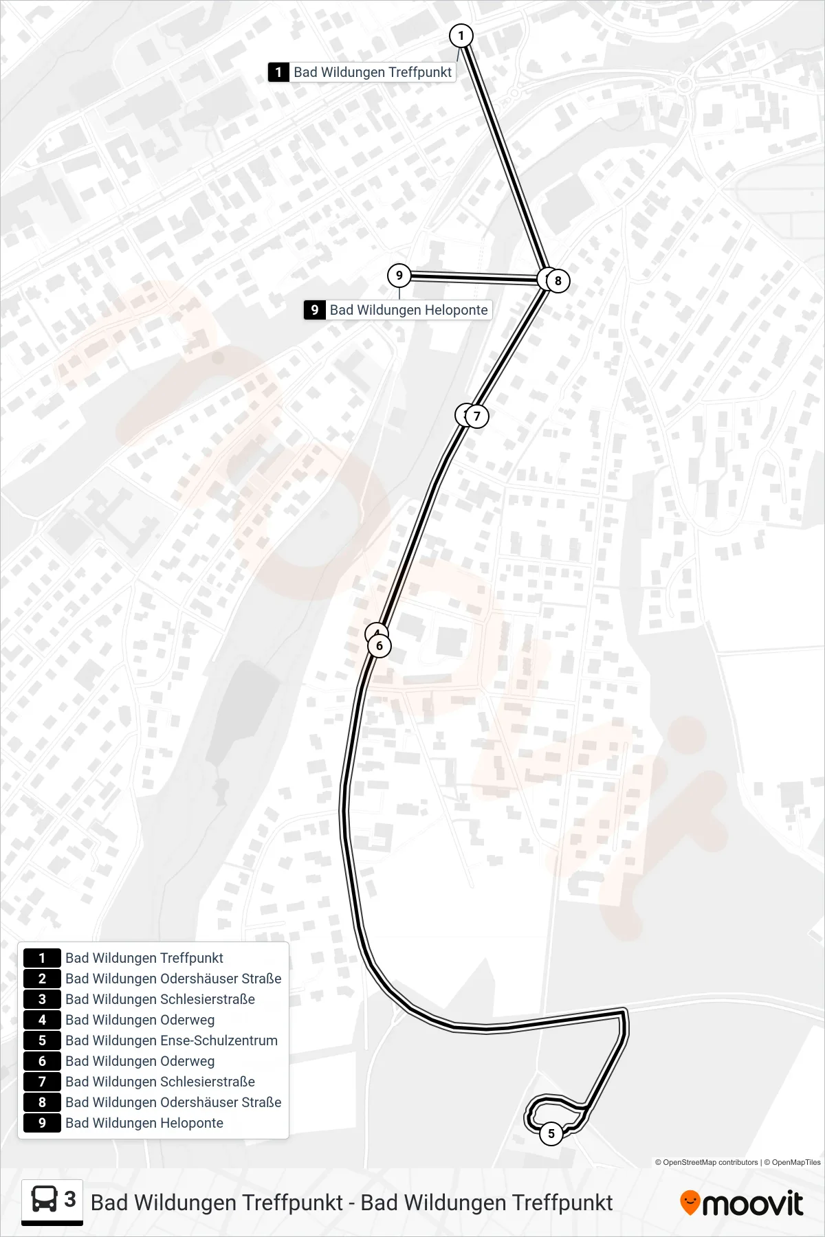 Linie 3 (Bus) Richtung Ense Schulzentrum: Route und Haltestellen auf der Karte