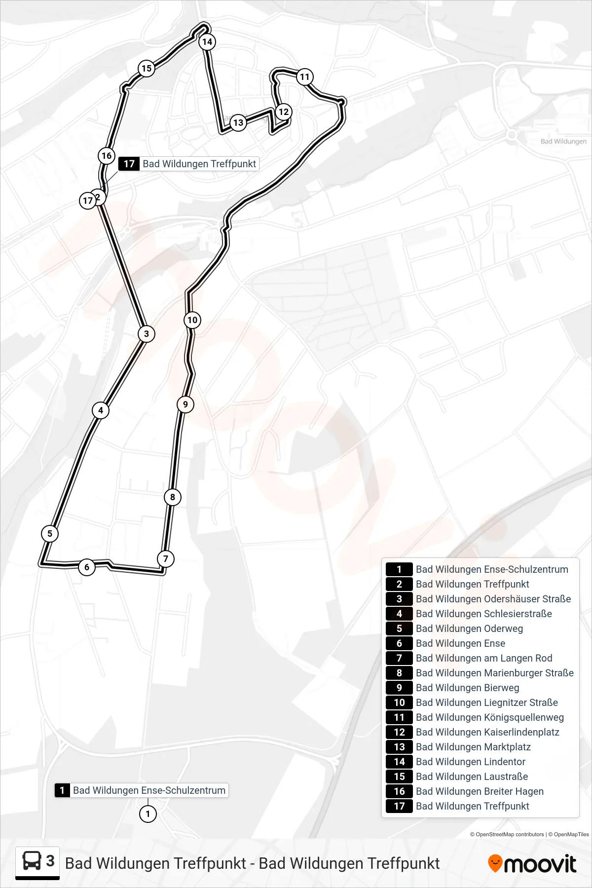 3 bus Line (Treffpunkt Via Ense Und Marktpl) route and stops on a map