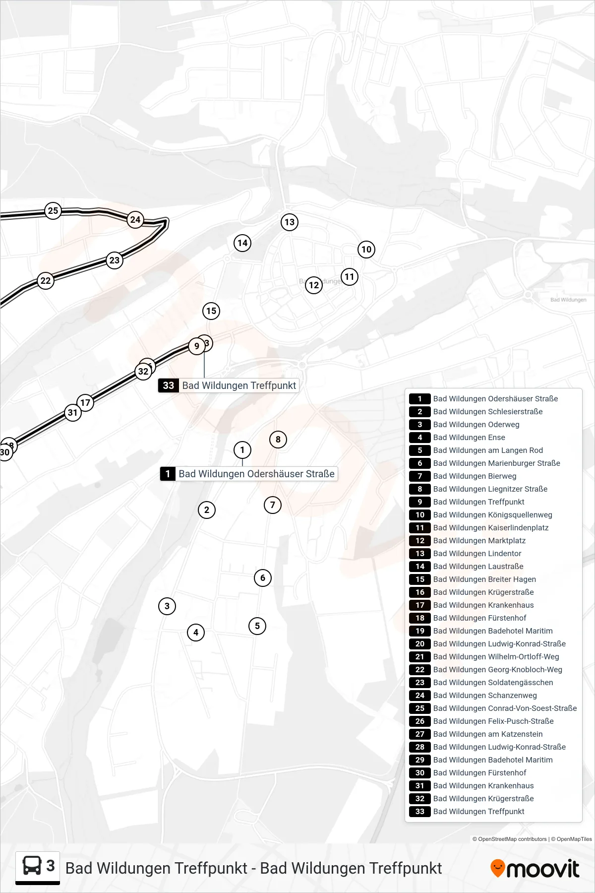 3 bus Line (Treffpunkt Via Maritim) route and stops on a map