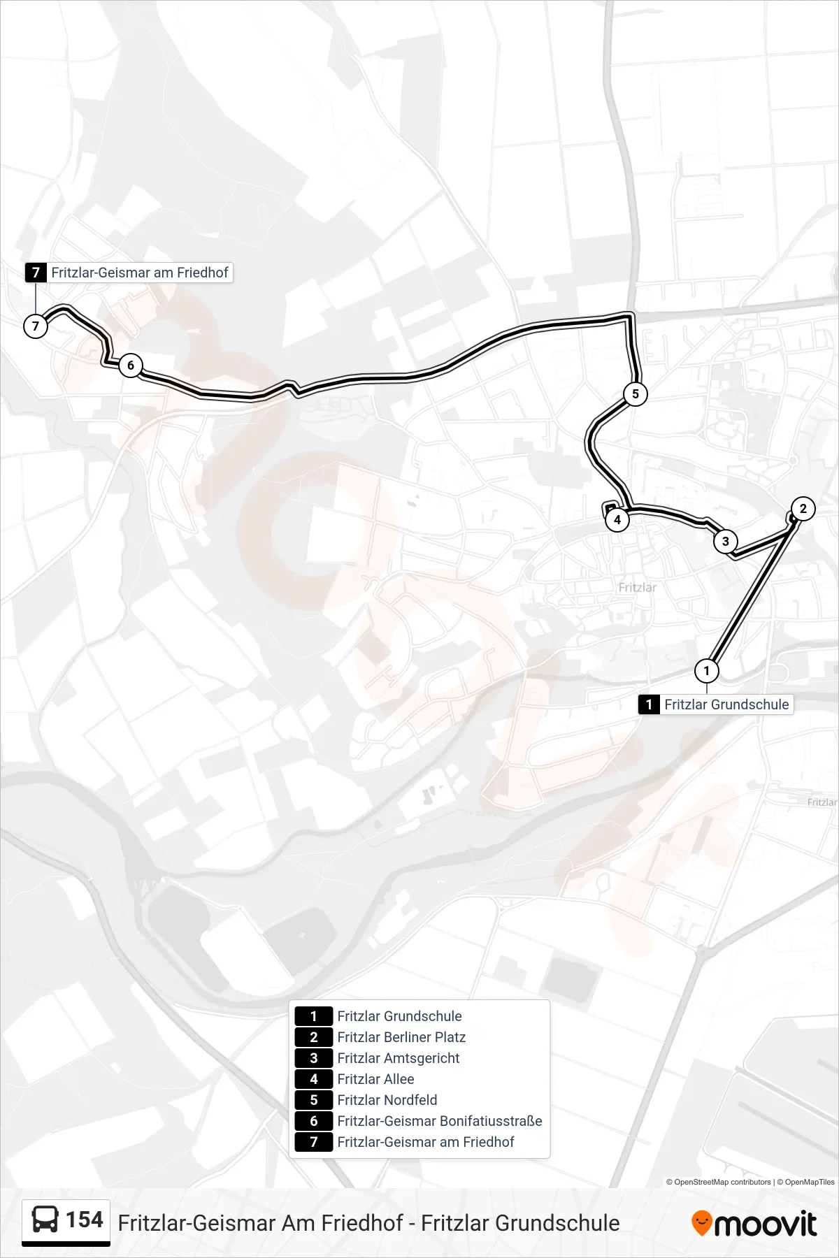 Linie 154 (Bus) Richtung Geismar: Route und Haltestellen auf der Karte
