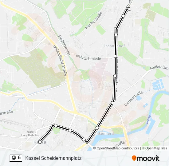 Трамвай 6: карта маршрута