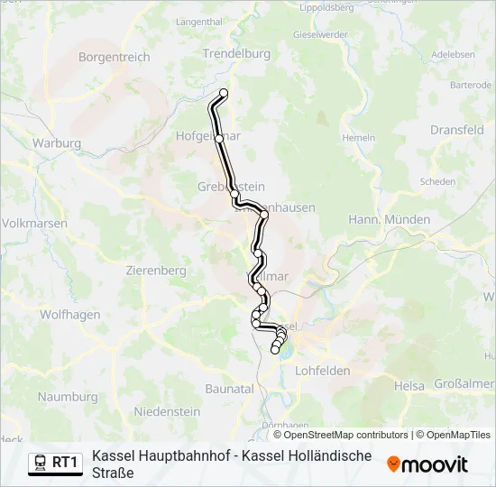 Bahnlinie RT1 Karte