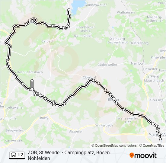 T2 Bus Line Map
