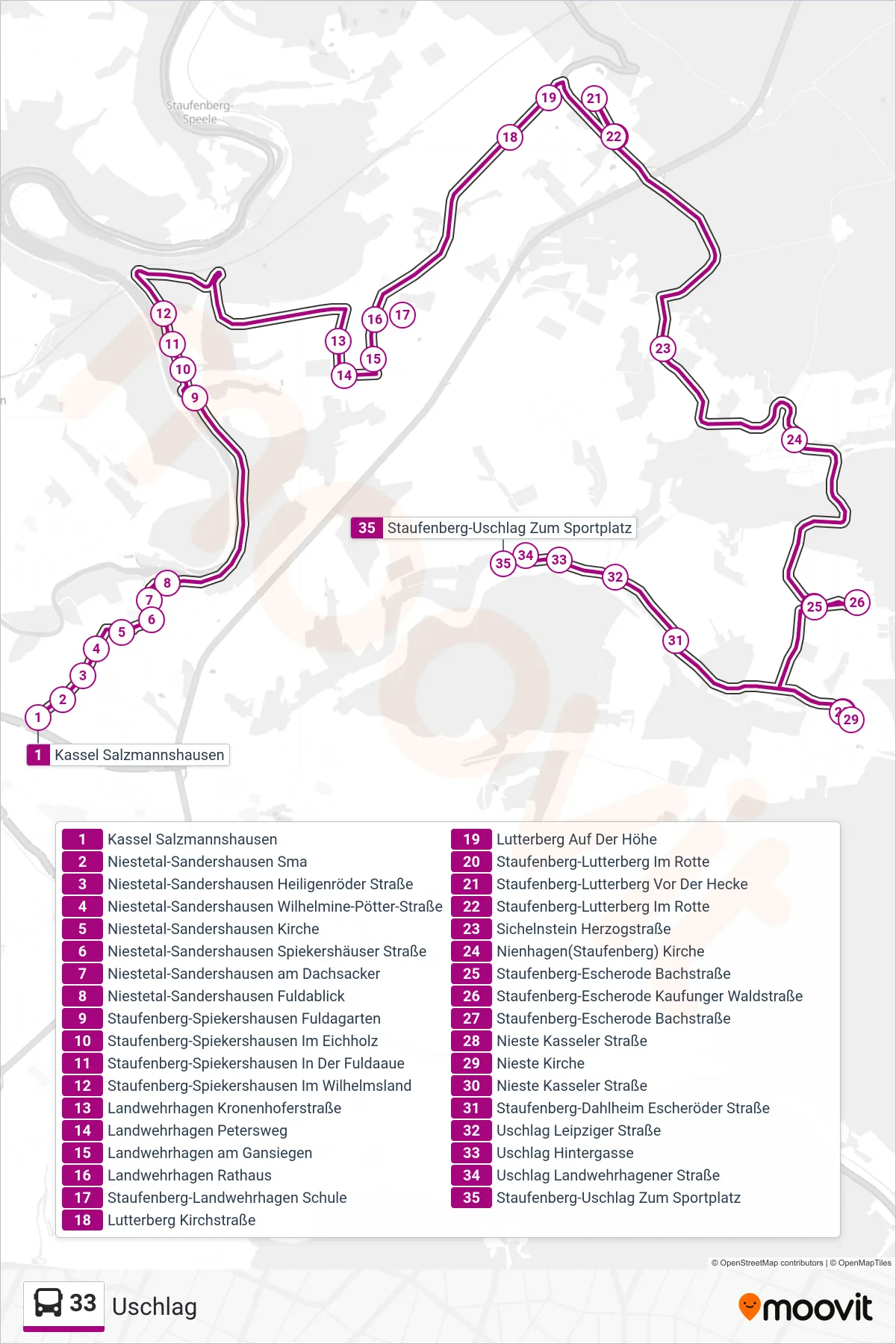 33 bus Line (Uschlag) route and stops on a map