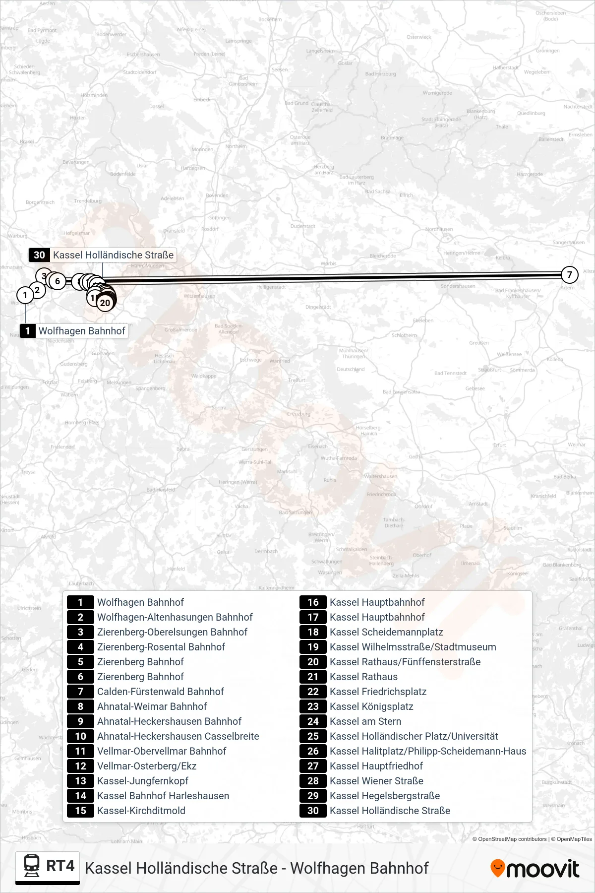 RT4 rail Line (Holländische Straße) route and stops on a map
