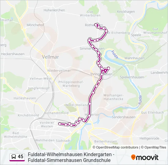 Buslinie 45 Karte