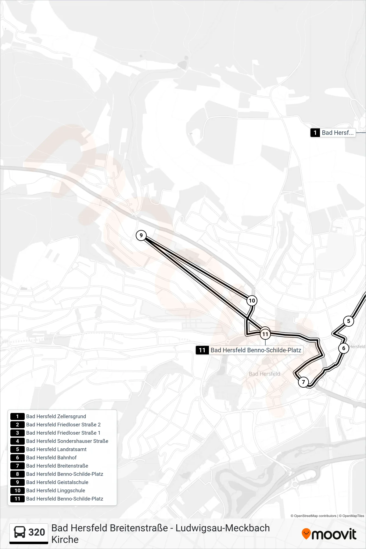 Linie 320 (Bus) Richtung Benno-Schilde-Platz: Route und Haltestellen auf der Karte