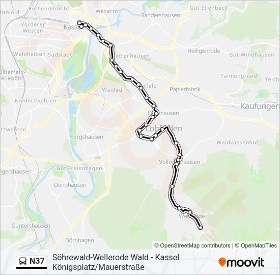N37 Bus Line Map