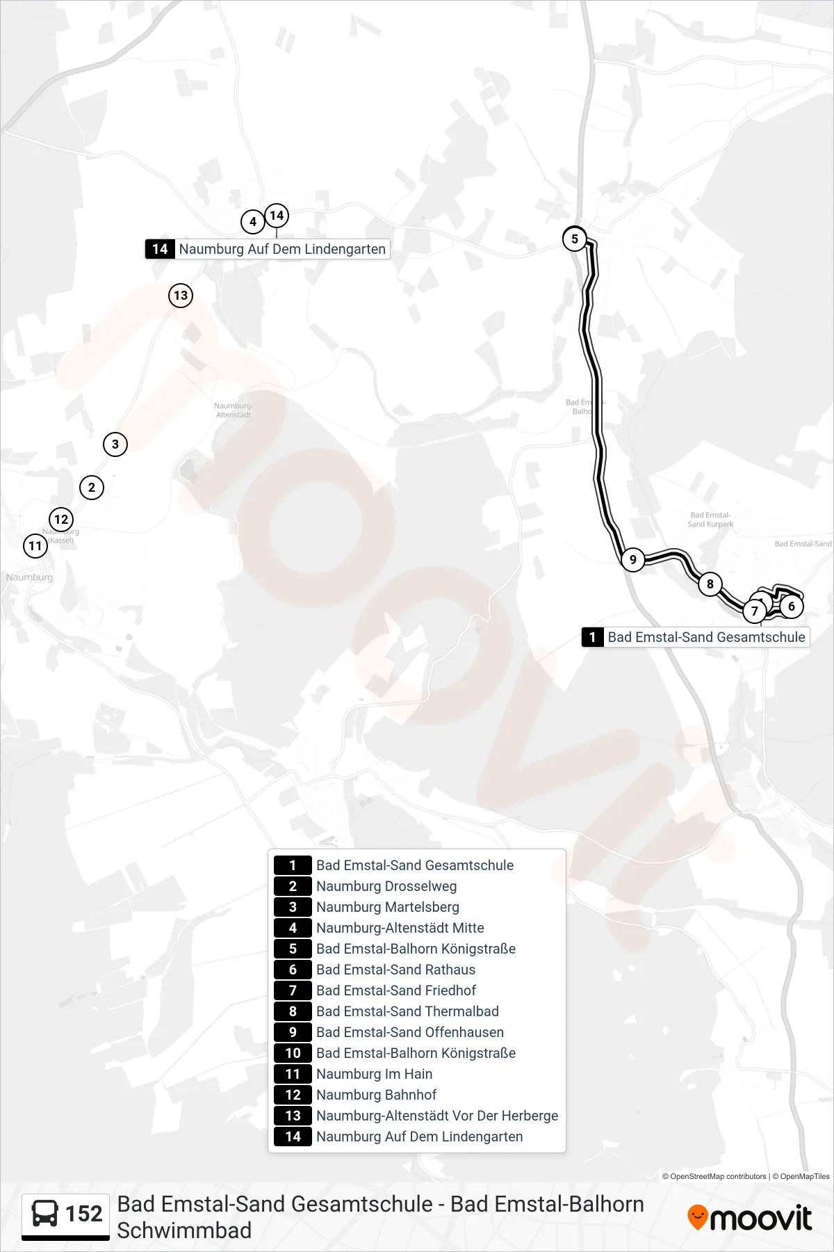 Linie 152 (Bus) Richtung Balhorn: Route und Haltestellen auf der Karte