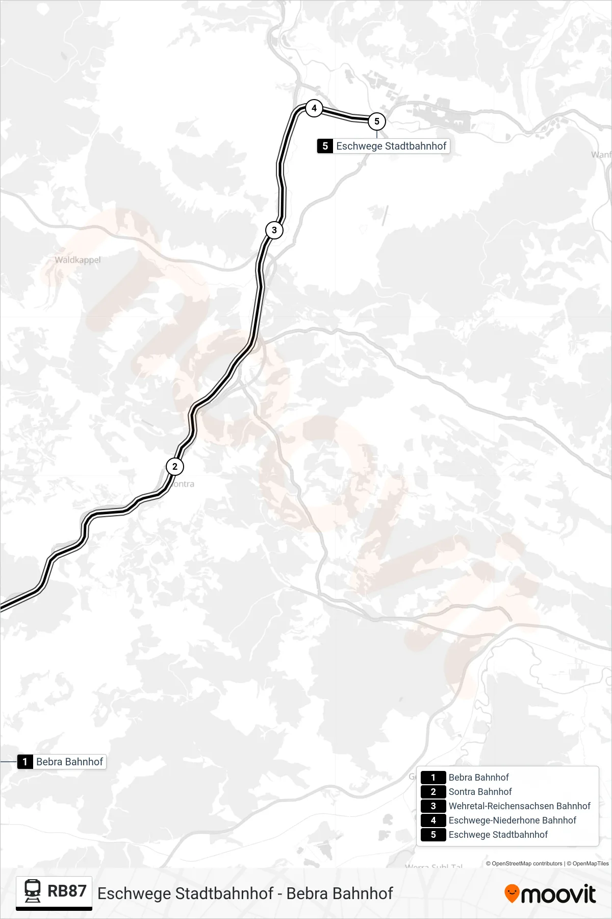 Linie RB87 (Bahn) Richtung Eschwege: Route und Haltestellen auf der Karte