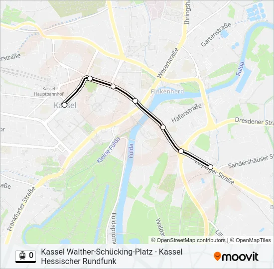 Трамвай 0: карта маршрута
