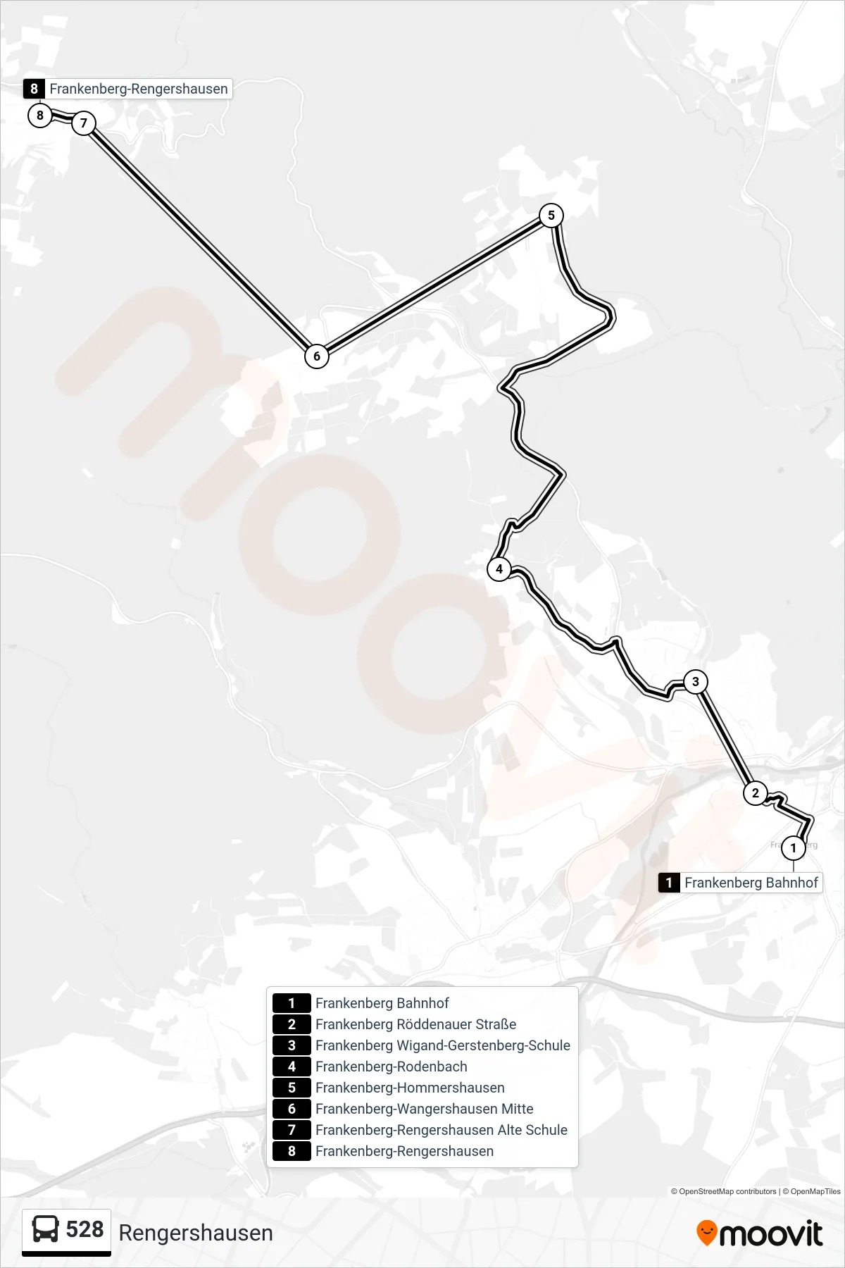 528 bus Line (Rengershausen) route and stops on a map