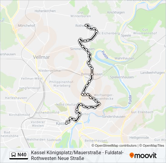 Автобус N40: карта маршрута