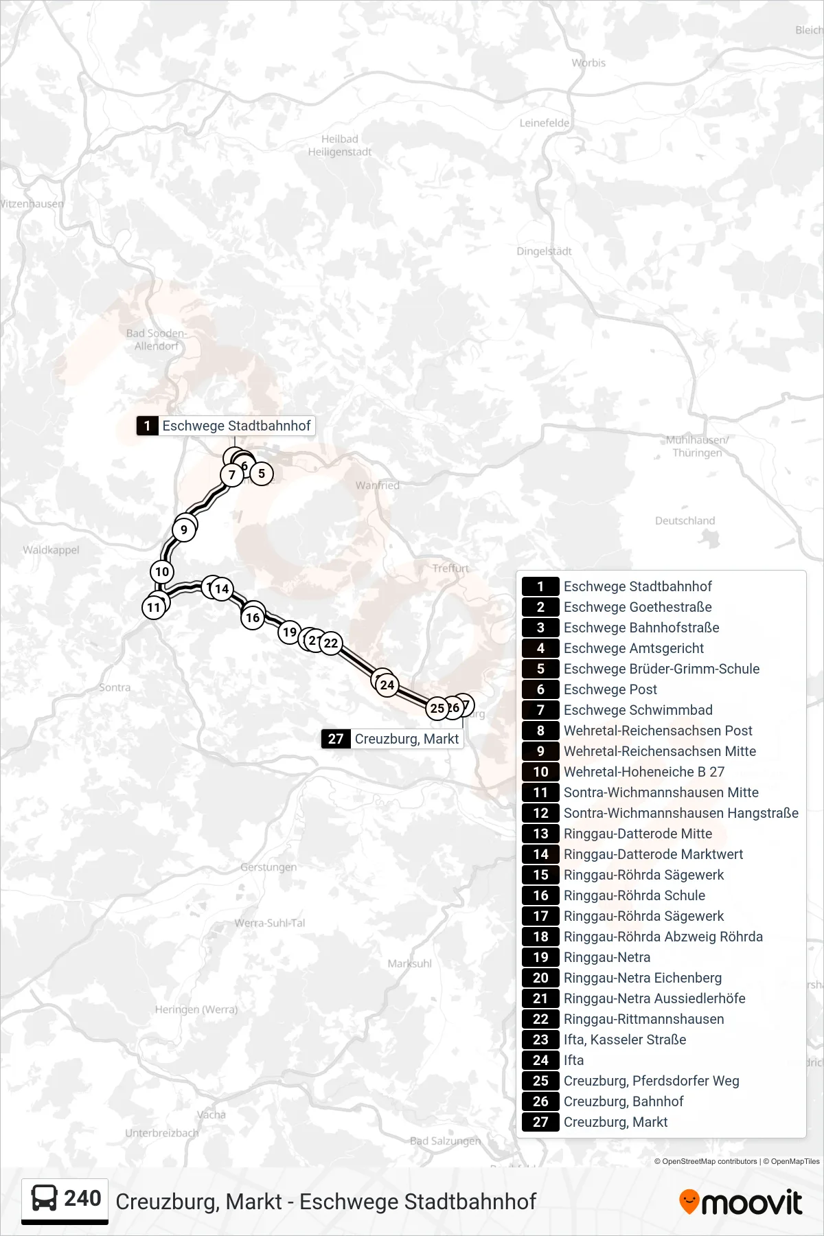 240 bus Line (Creuzburg) route and stops on a map