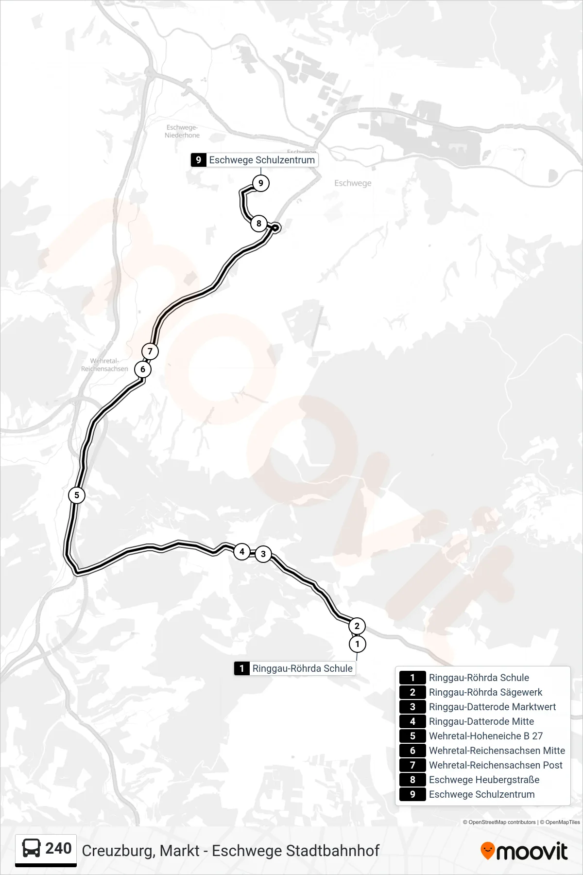 240 bus Line (Schulzentrum) route and stops on a map