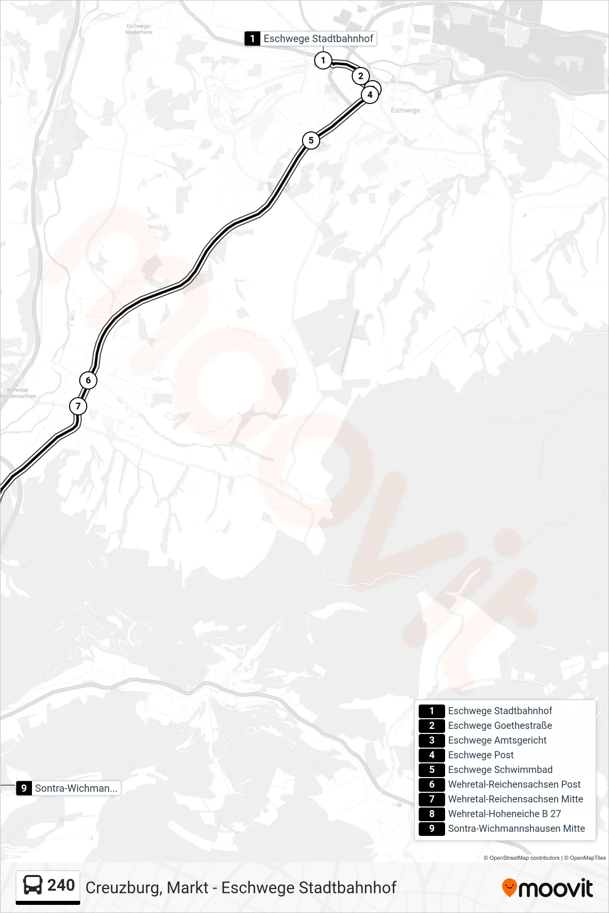 240 bus Line (Wichmannshausen) route and stops on a map