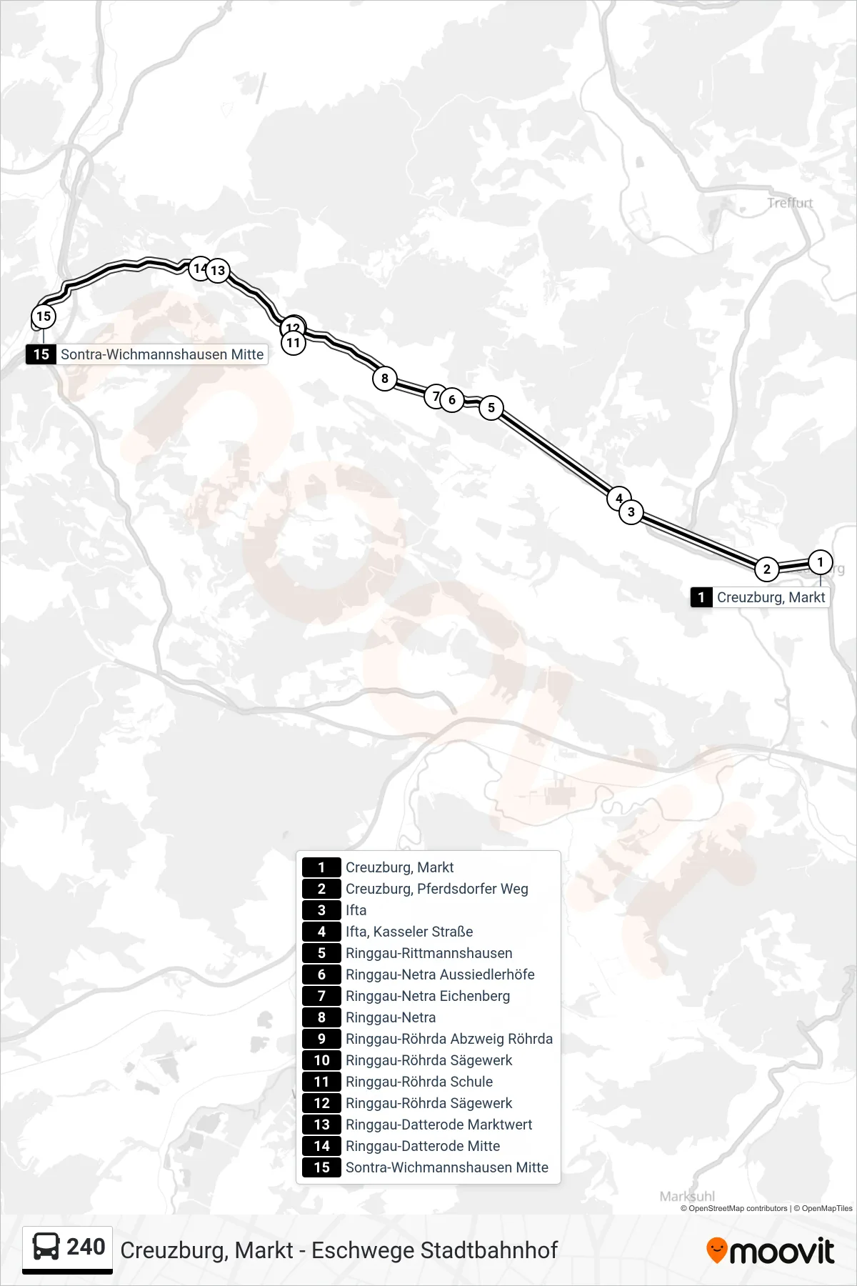 240 bus Line (Wichmannshausen) route and stops on a map