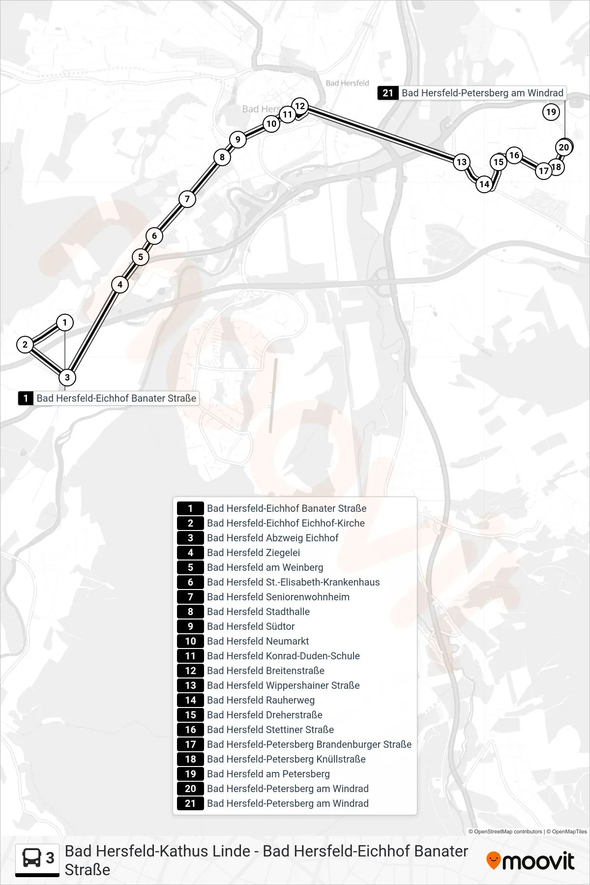 3 bus Line (Am Windrad) route and stops on a map