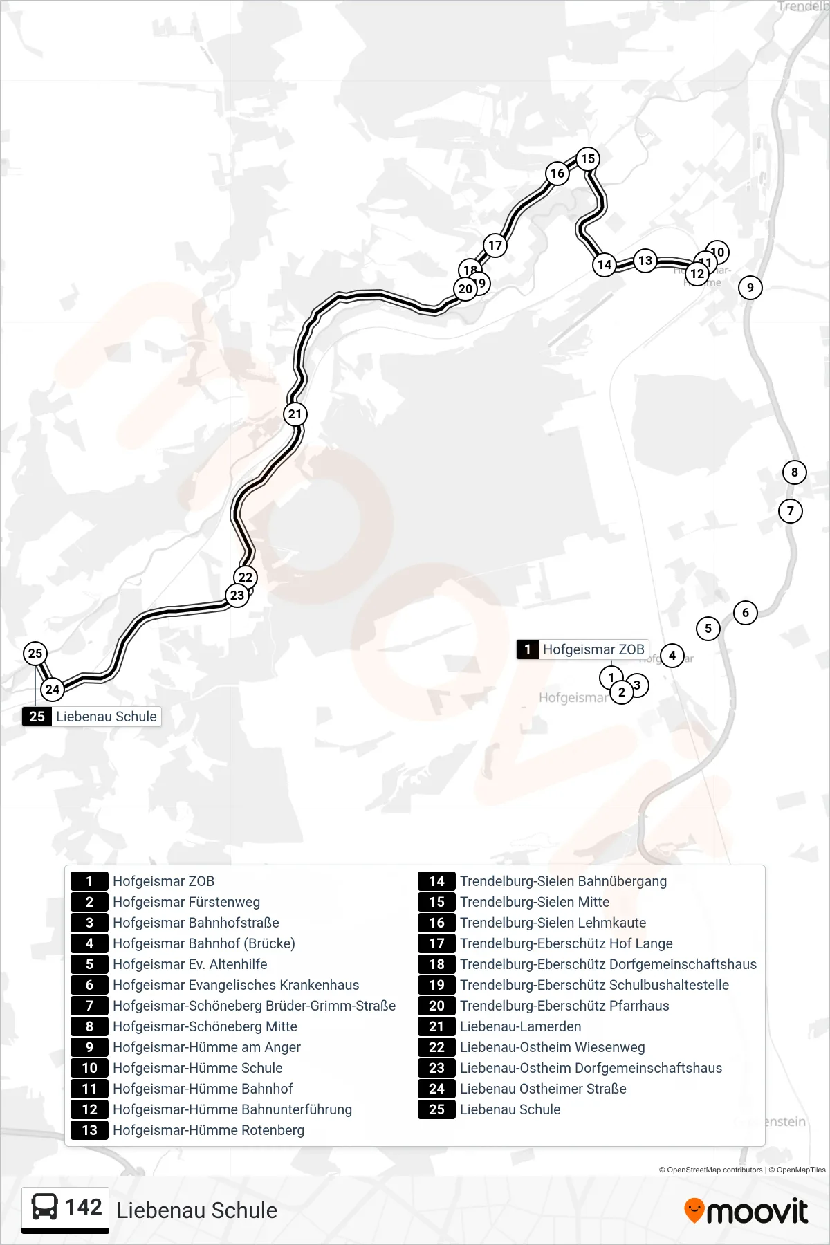 Linie 142 (Bus) Richtung Liebenau Schule: Route und Haltestellen auf der Karte