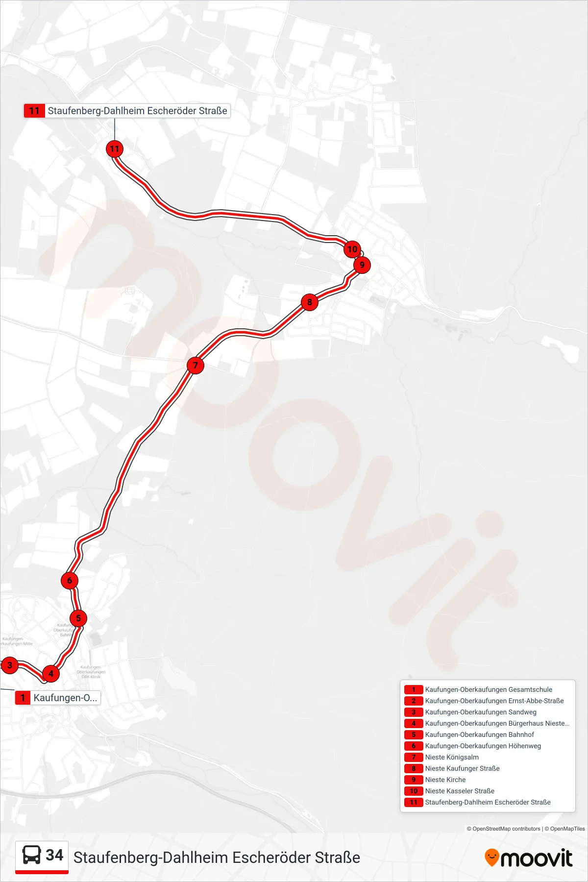 34 bus Line (Staufenberg-Dahlheim Escheröder Straße) route and stops on a map