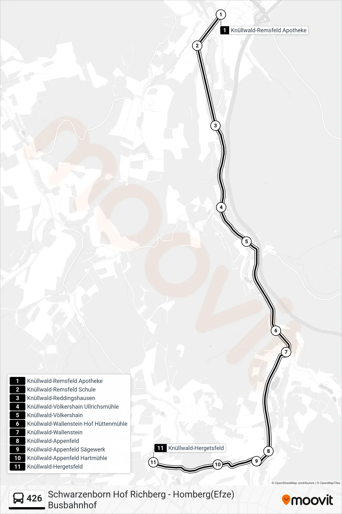 426 bus Line (Hergetsfeld) route and stops on a map
