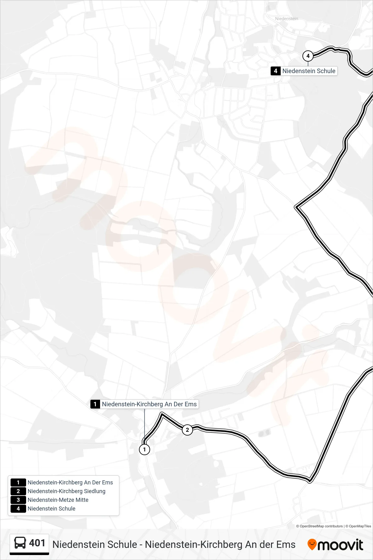 401 bus Line (Niedenstein, Schule) route and stops on a map
