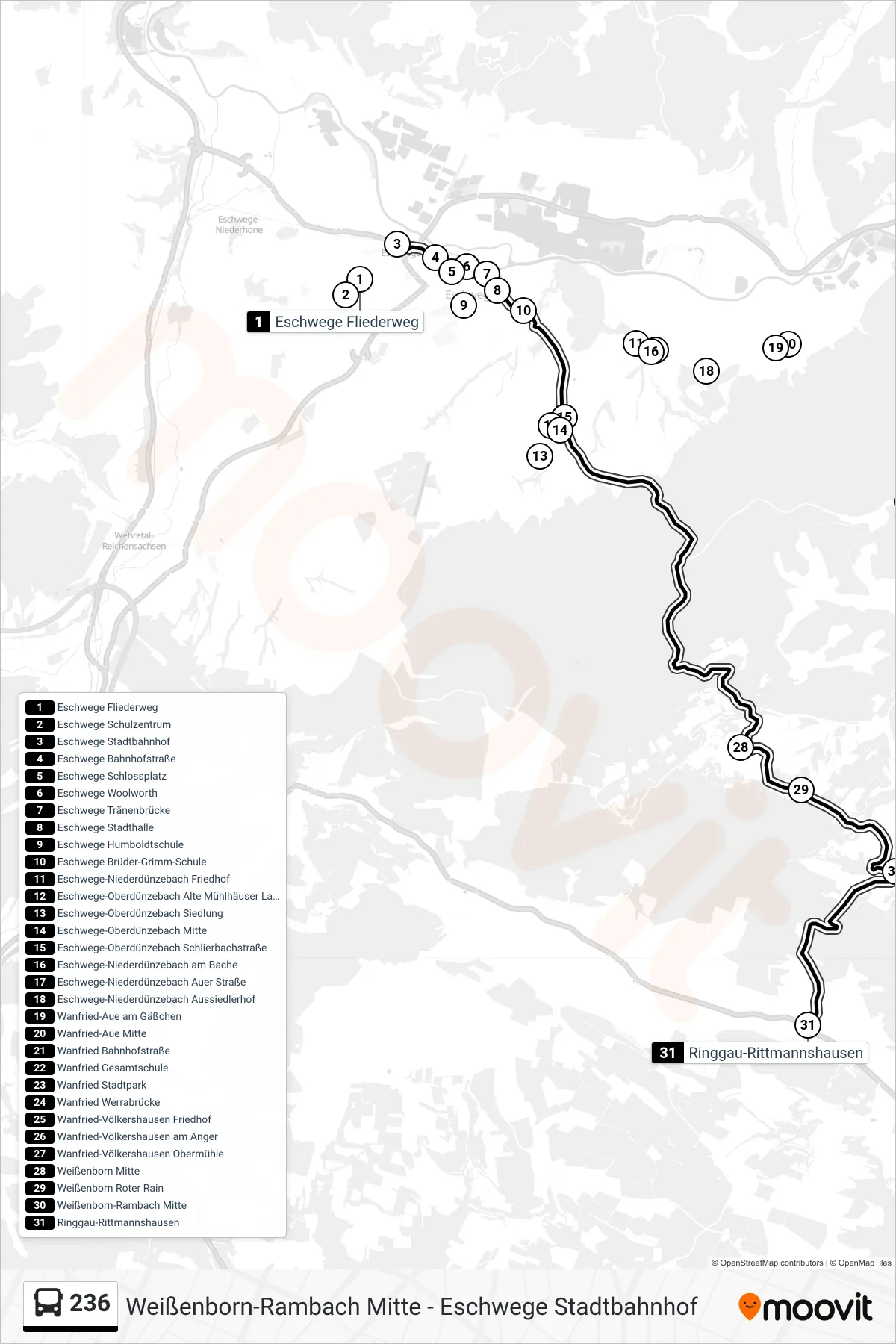 236 bus Line (Weißenborn Rambach) route and stops on a map