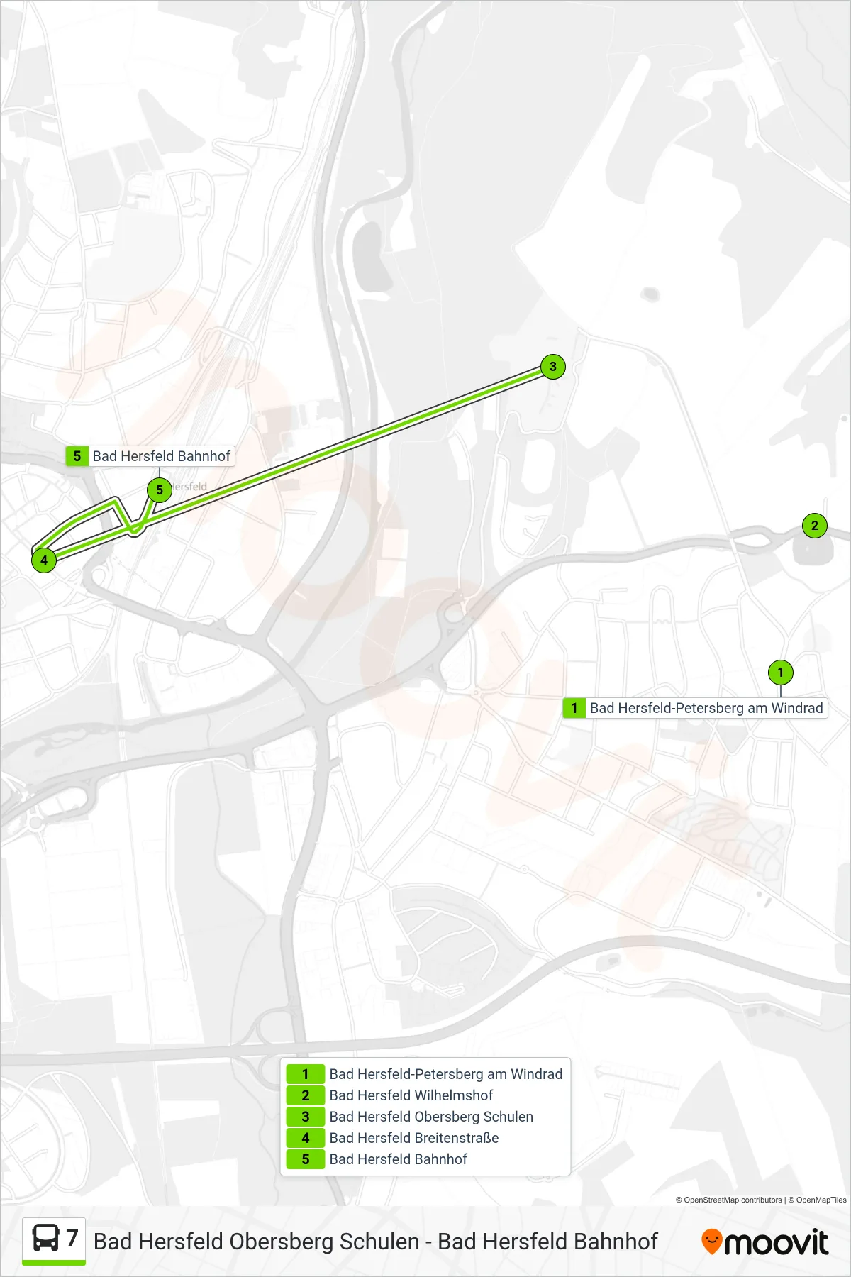 7 bus Line (Bahnhof) route and stops on a map