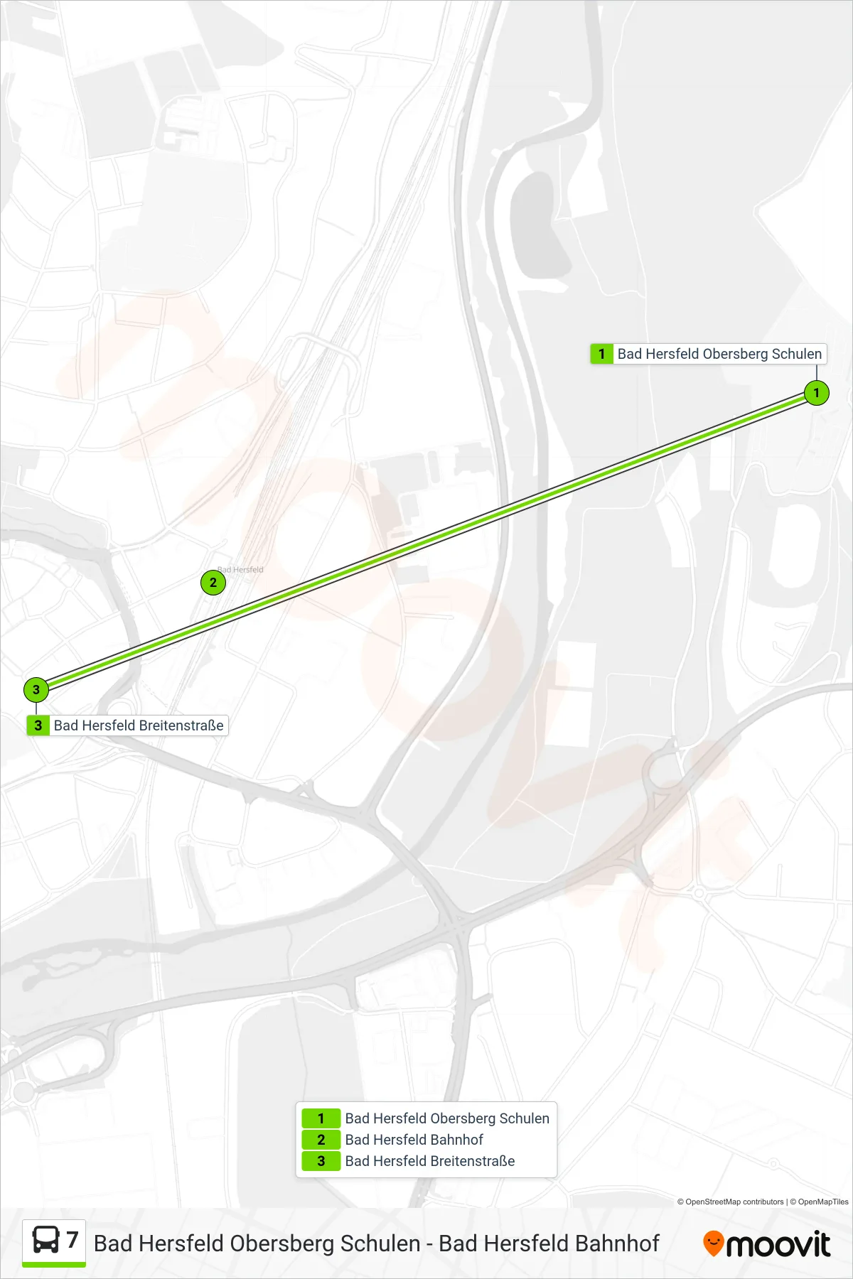 7 bus Line (Breitenstraße) route and stops on a map