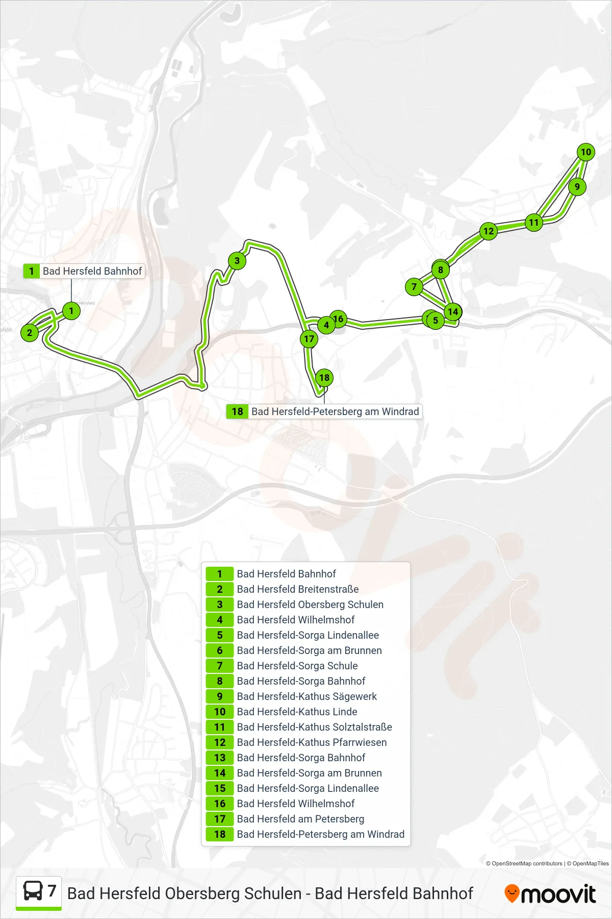 7 bus Line (Am Windrad) route and stops on a map