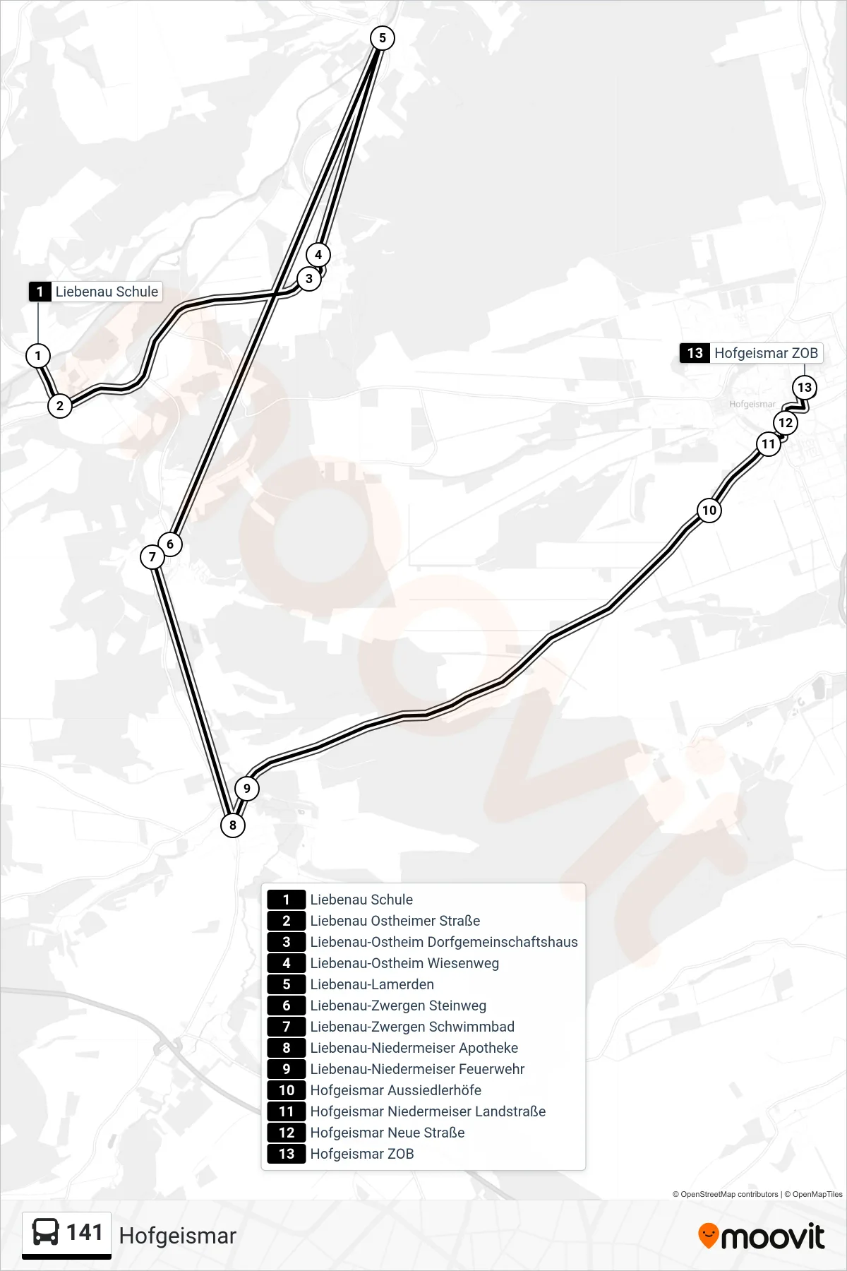 Linie 141 (Bus) Richtung Hofgeismar: Route und Haltestellen auf der Karte