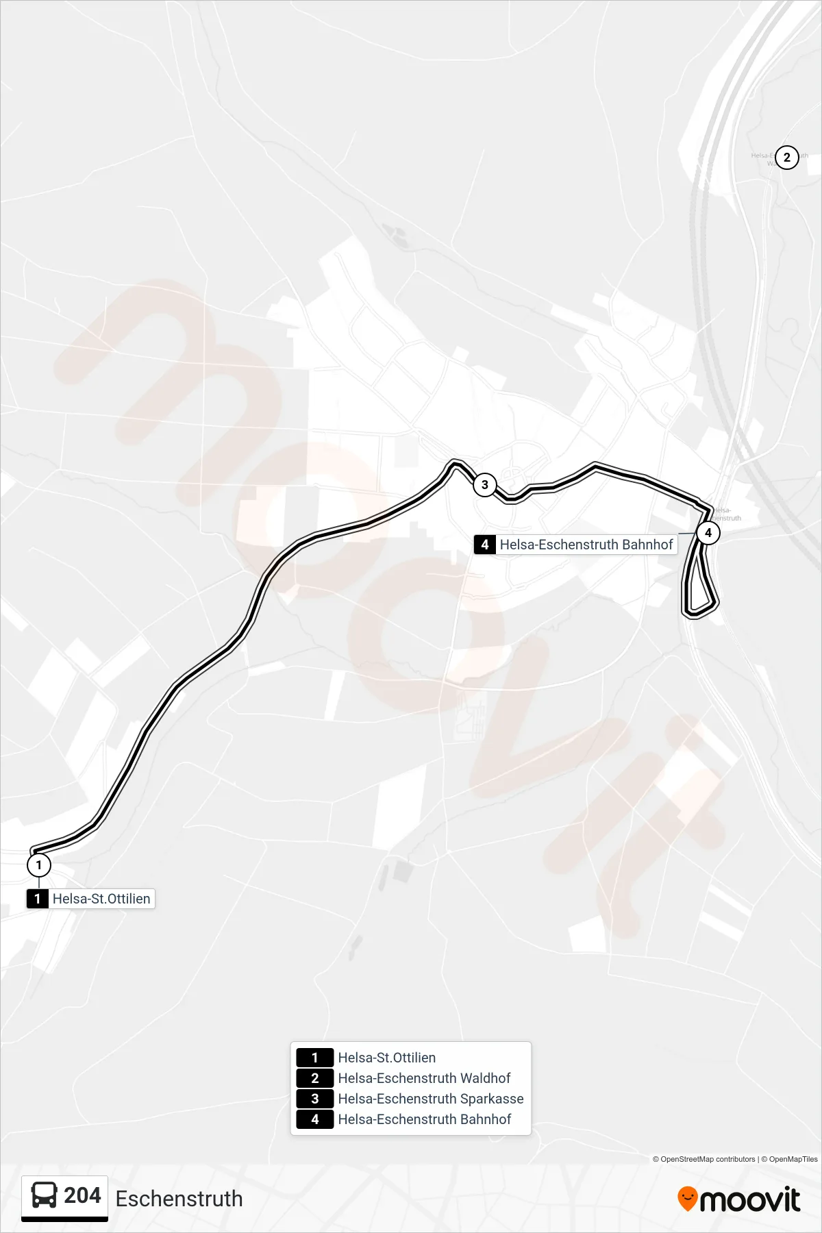 204 bus Line (Eschenstruth) route and stops on a map