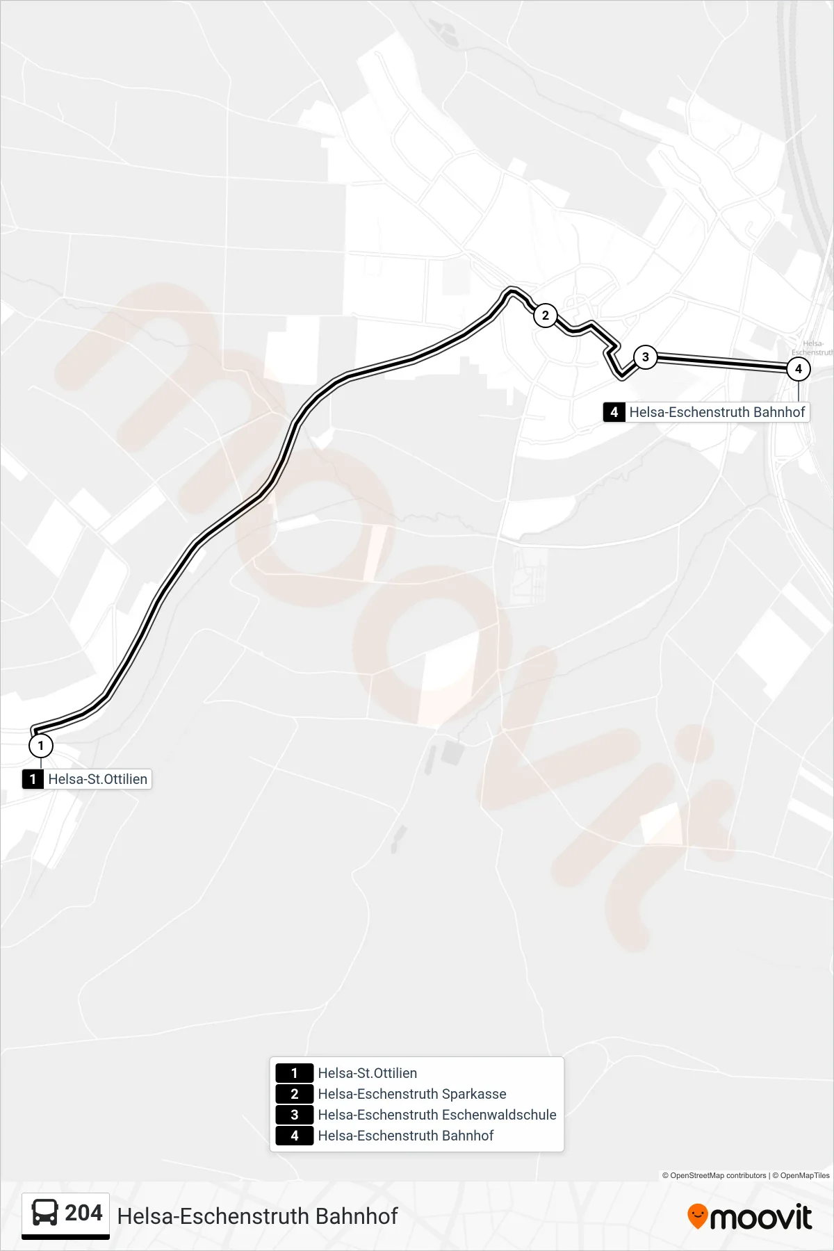 Linie 204 (Bus) Richtung Helsa-Eschenstruth Bahnhof: Route und Haltestellen auf der Karte