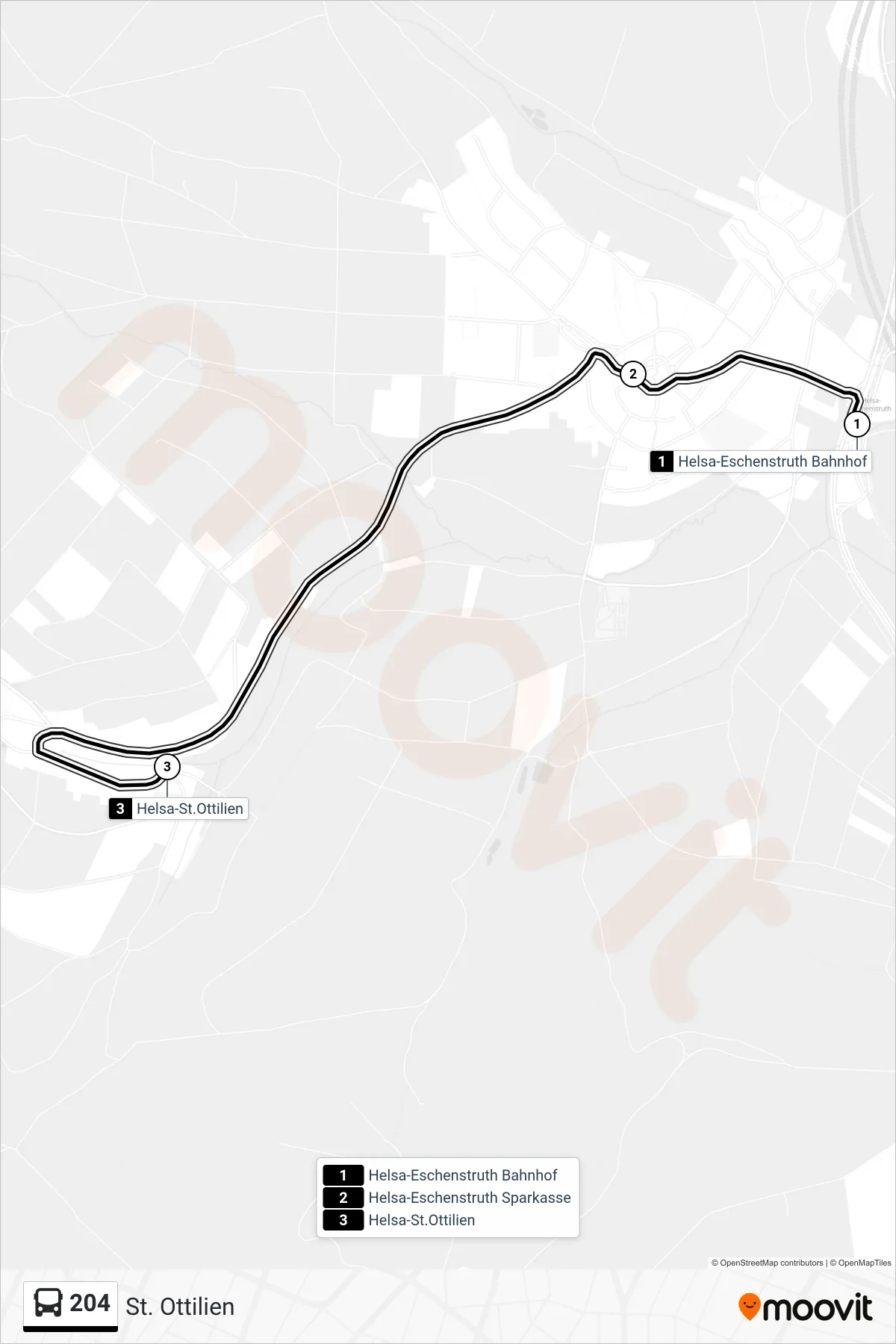 204 bus Line (St. Ottilien) route and stops on a map