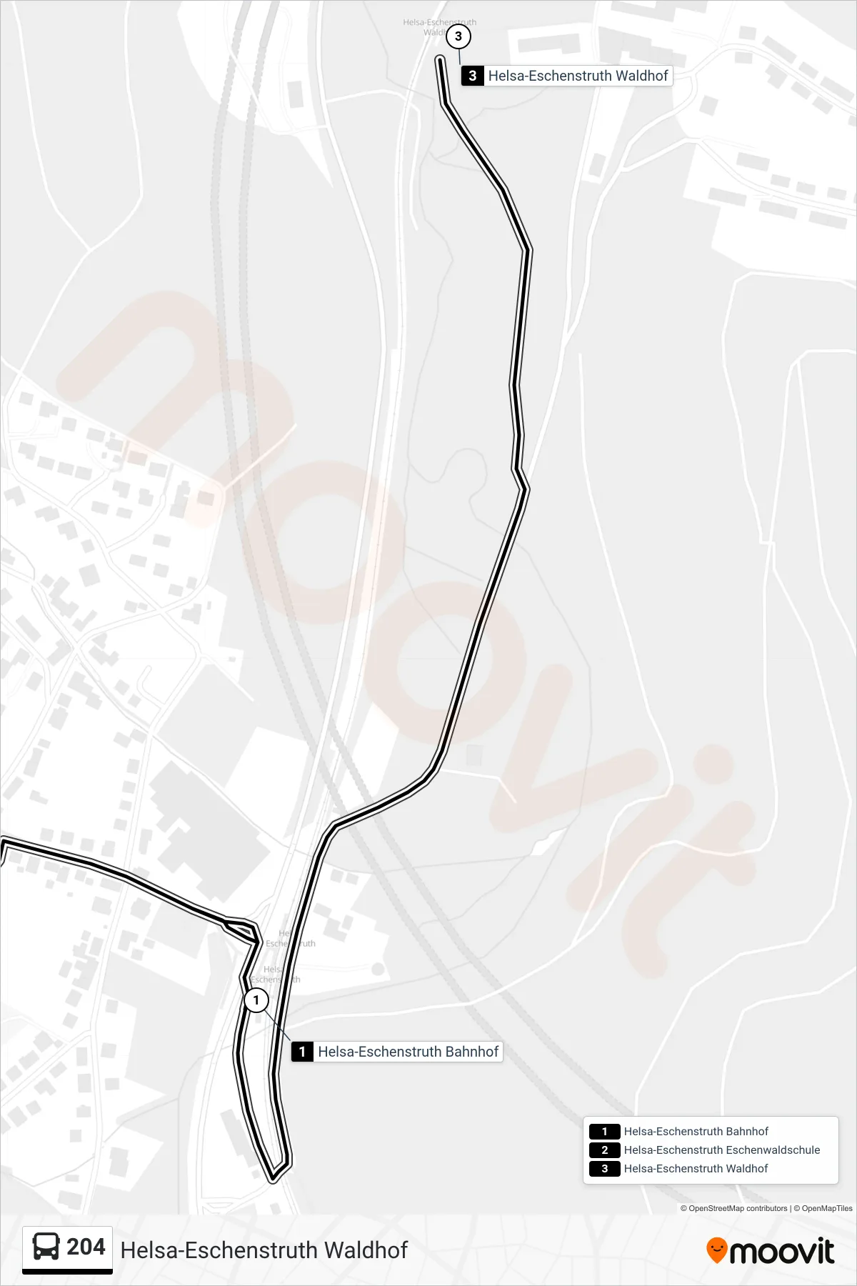 204 bus Line (Helsa-Eschenstruth Waldhof) route and stops on a map