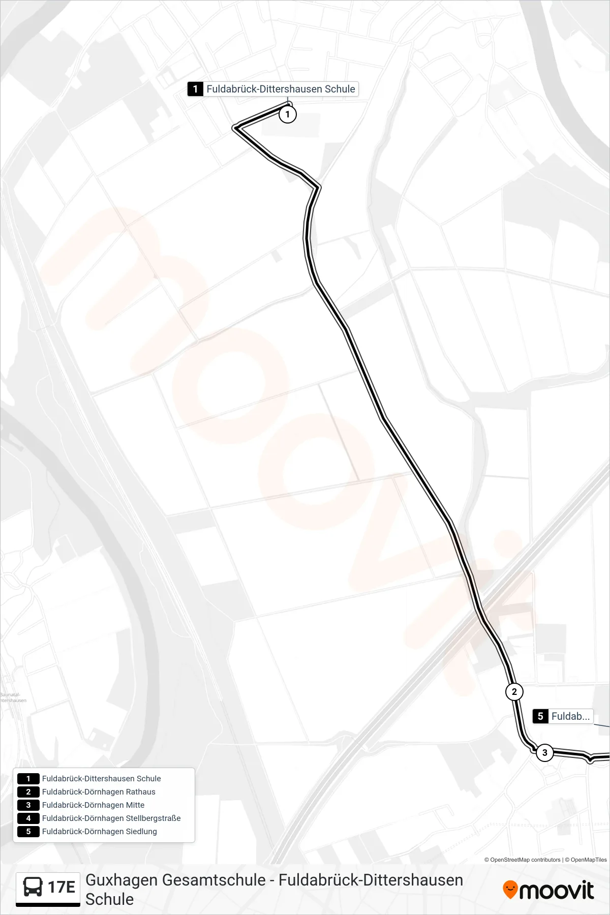 17E bus Line (Dörnhagen Siedlung) route and stops on a map