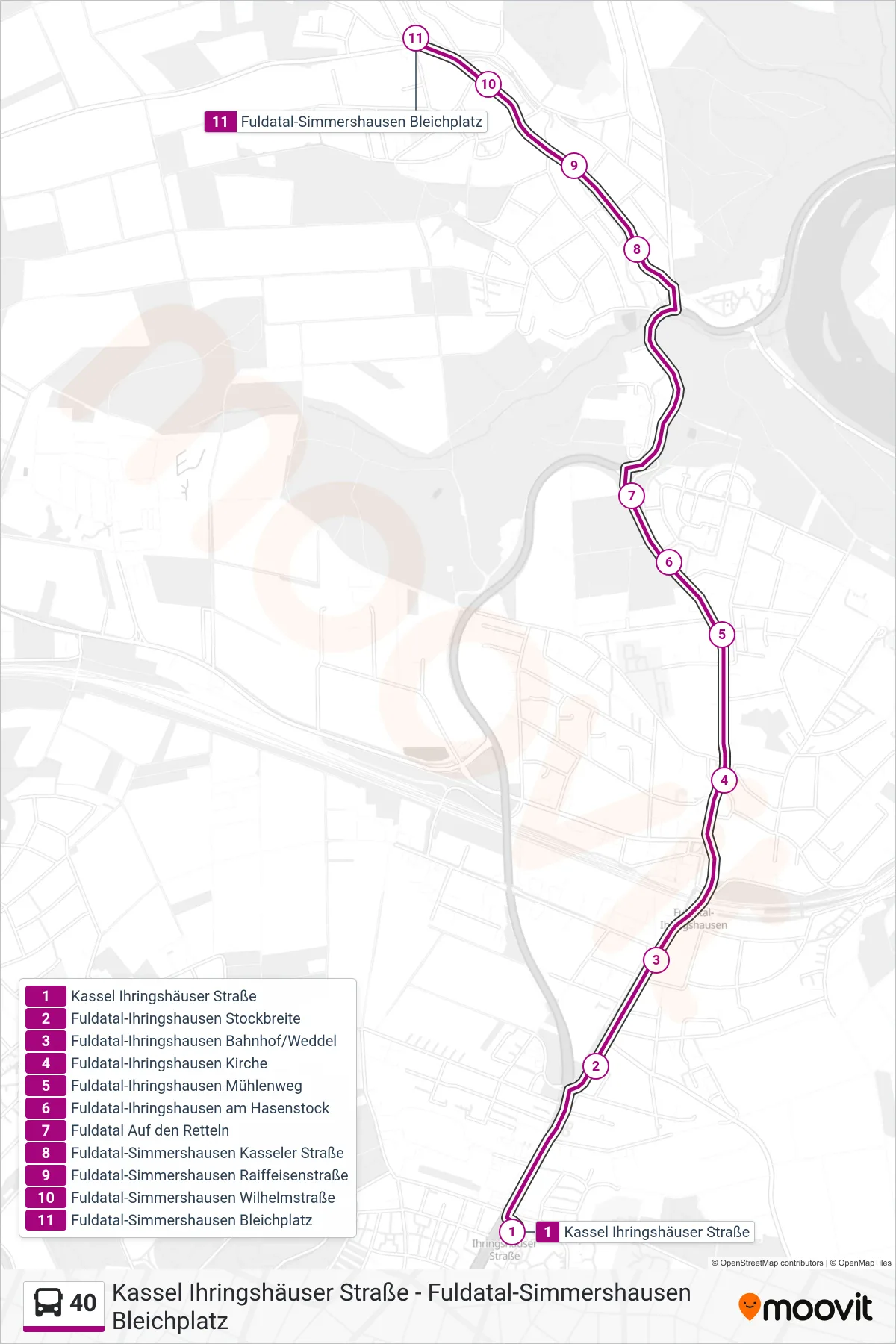40 bus Line (Hann. Münden Bahnhof) route and stops on a map