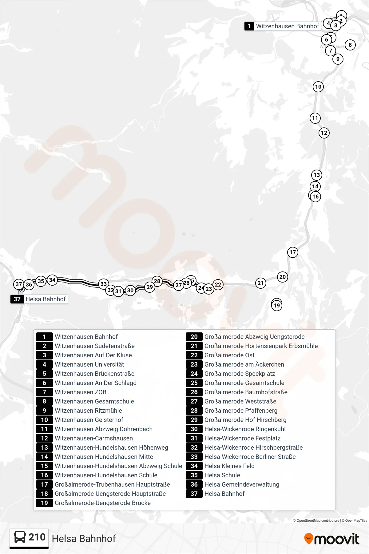 Linie 210 (Bus) Richtung Helsa Bahnhof: Route und Haltestellen auf der Karte