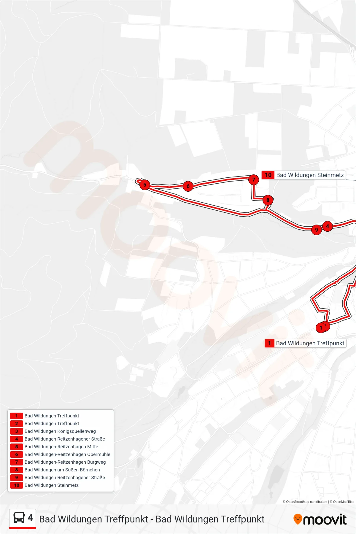 Linie 4 (Bus) Richtung Treffpunkt Via Reitzenhagen: Route und Haltestellen auf der Karte