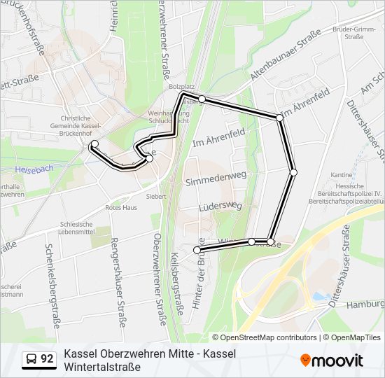 Автобус 92: карта маршрута
